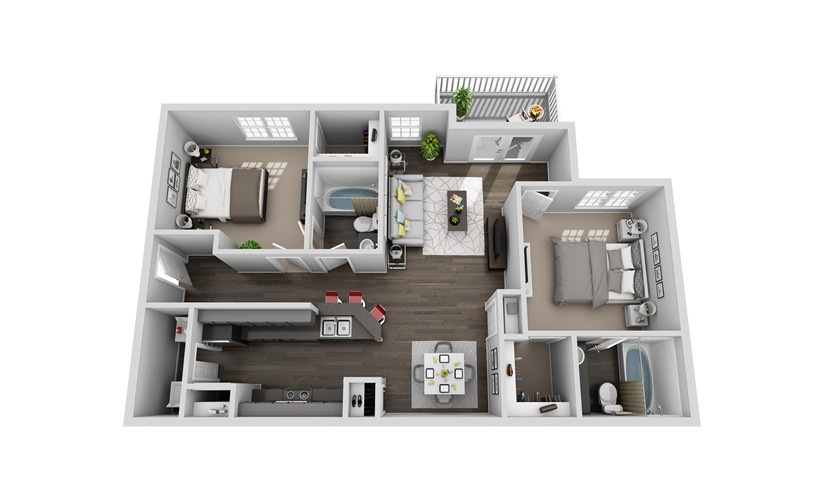B1 - 2 bedroom floorplan layout with 2 bathrooms and 1059 square feet